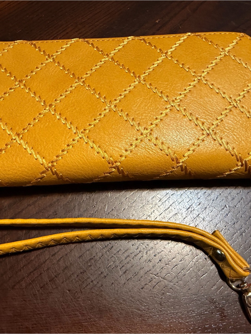Yellow/Gold Quilted Faux Leather Wristlet Wallet